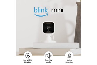 Blink Mini – Compact indoor plug-in smart security camera, 1080p HD video, night vision, motion detection, two-way audio, easy set up, Works with Alexa – 2 cameras (White)